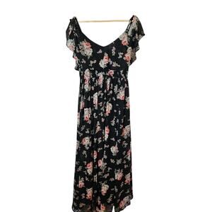 Torrid Flowy Floral Cold Shoulder Maxi Dress Size 2 (18-29) Plus Chiffon Sheer